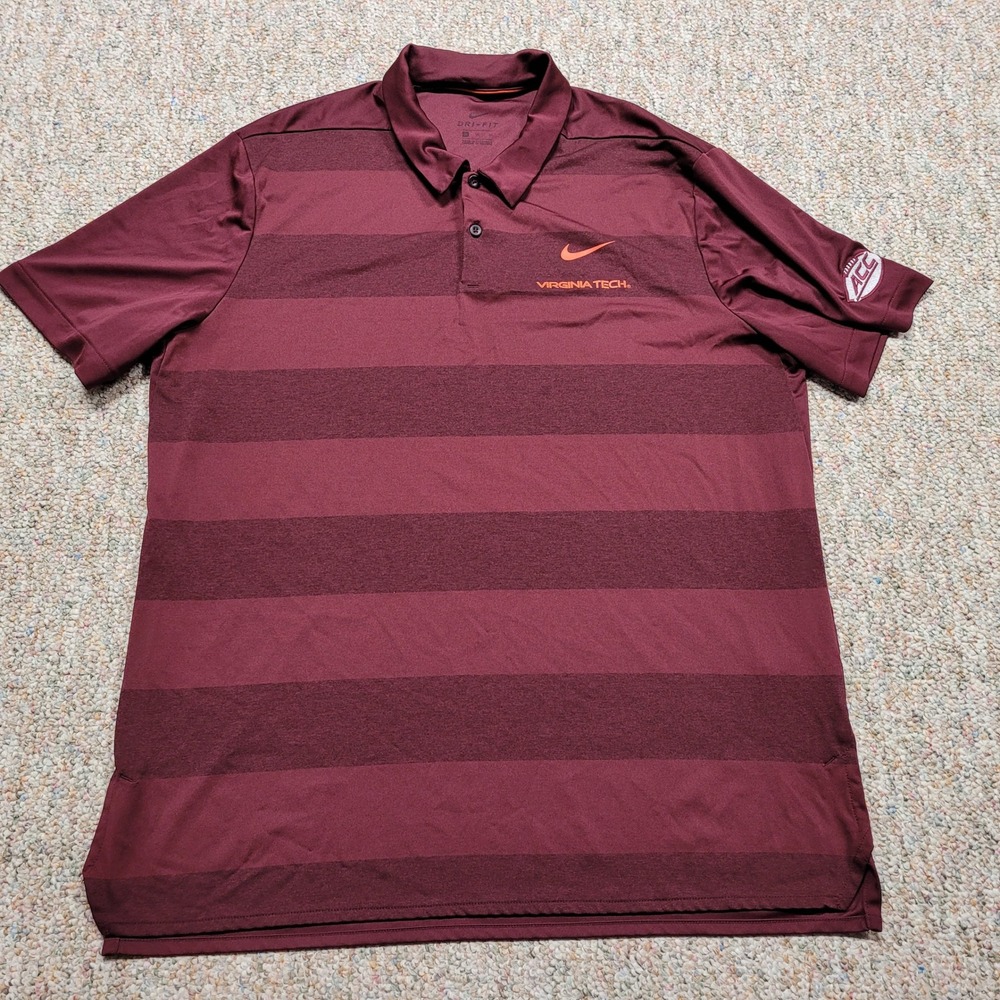 Virginia Tech Hokies Polo Shirt Men XL Nike Dri Fit Maroon Striped Golf Sports